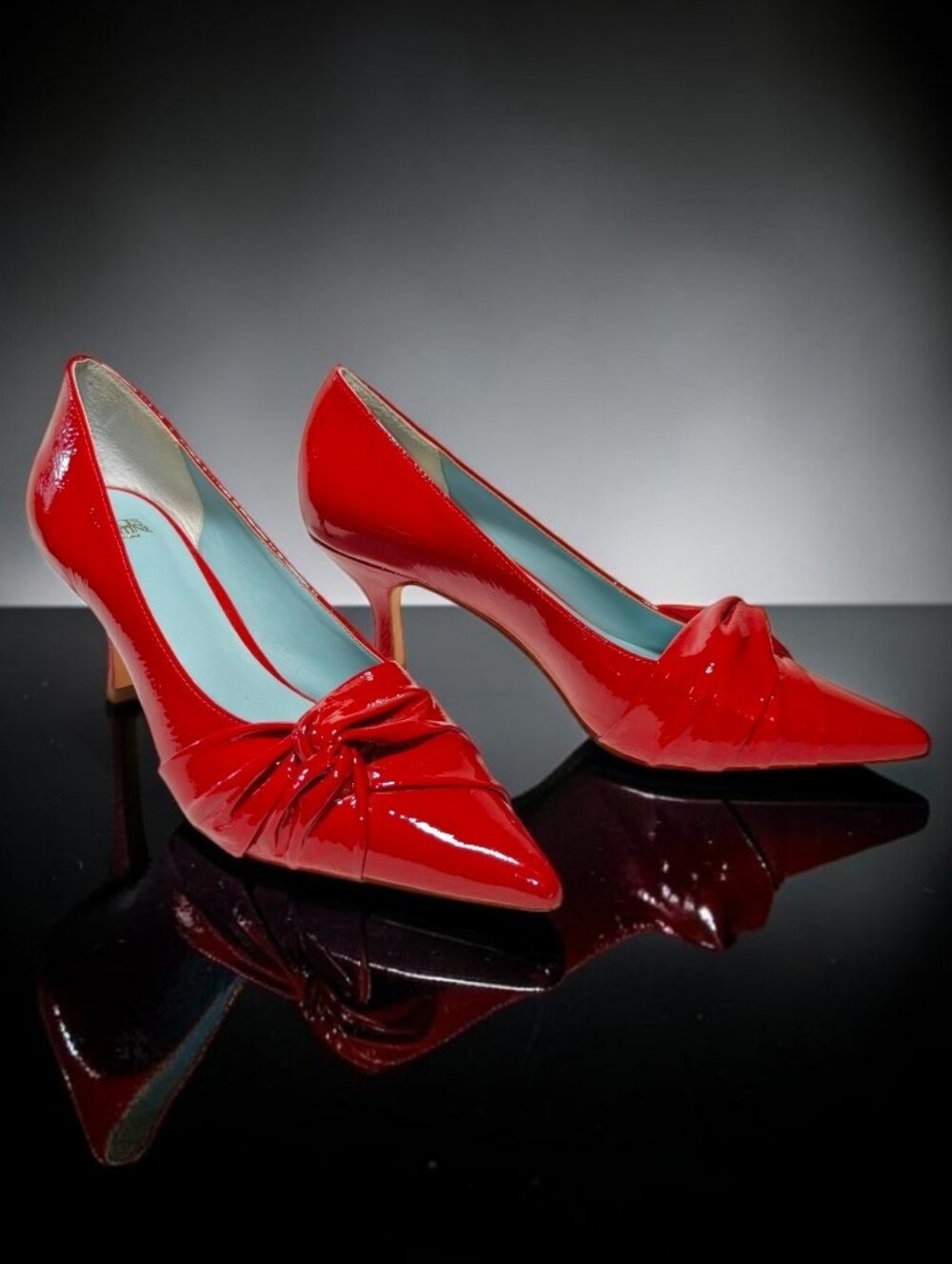 Women's FRANCES VALENTINE Patent Leather Pointed-Toe Knot Kitten Heel Pumps